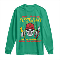 Funny Electrician Skull Long Sleeve Shirt Electrical Engineer Electricity Lineman - Wonder Print Shop