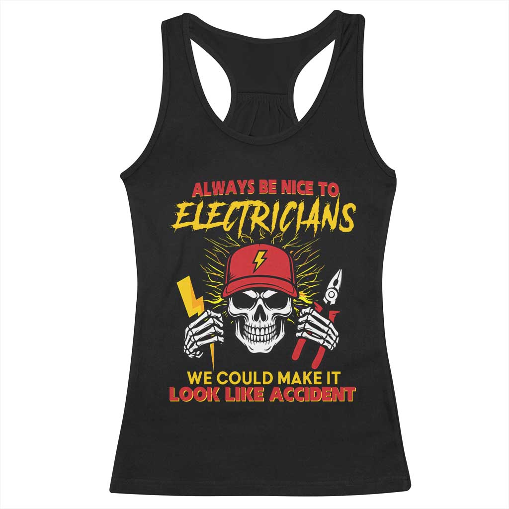 Funny Electrician Skull Racerback Tank Top Electrical Engineer Electricity Lineman - Wonder Print Shop
