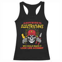 Funny Electrician Skull Racerback Tank Top Electrical Engineer Electricity Lineman - Wonder Print Shop