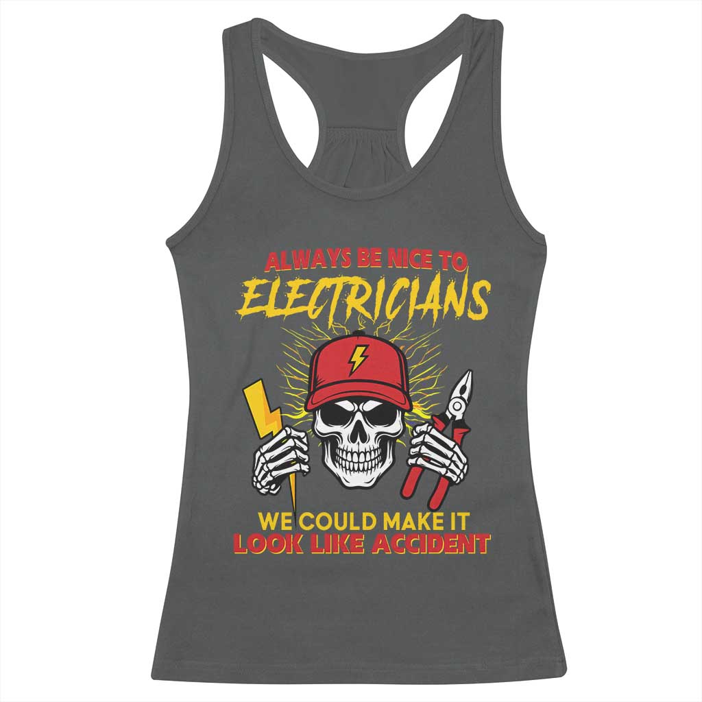 Funny Electrician Skull Racerback Tank Top Electrical Engineer Electricity Lineman - Wonder Print Shop