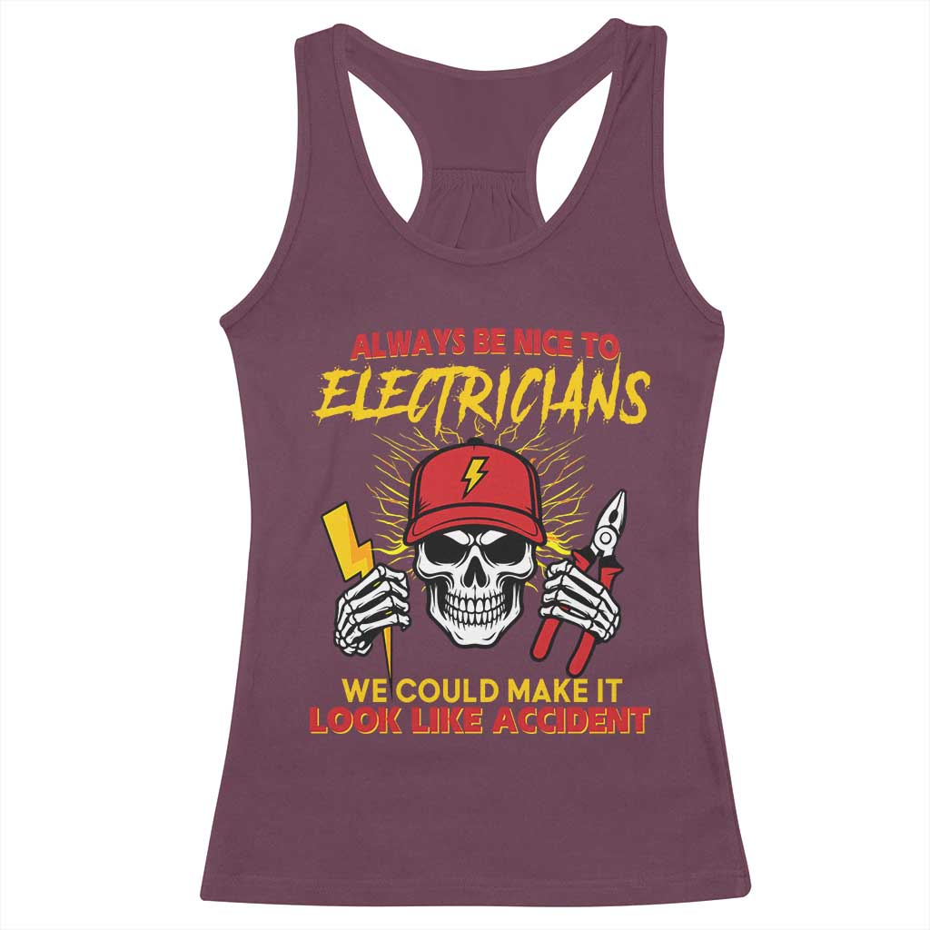 Funny Electrician Skull Racerback Tank Top Electrical Engineer Electricity Lineman - Wonder Print Shop