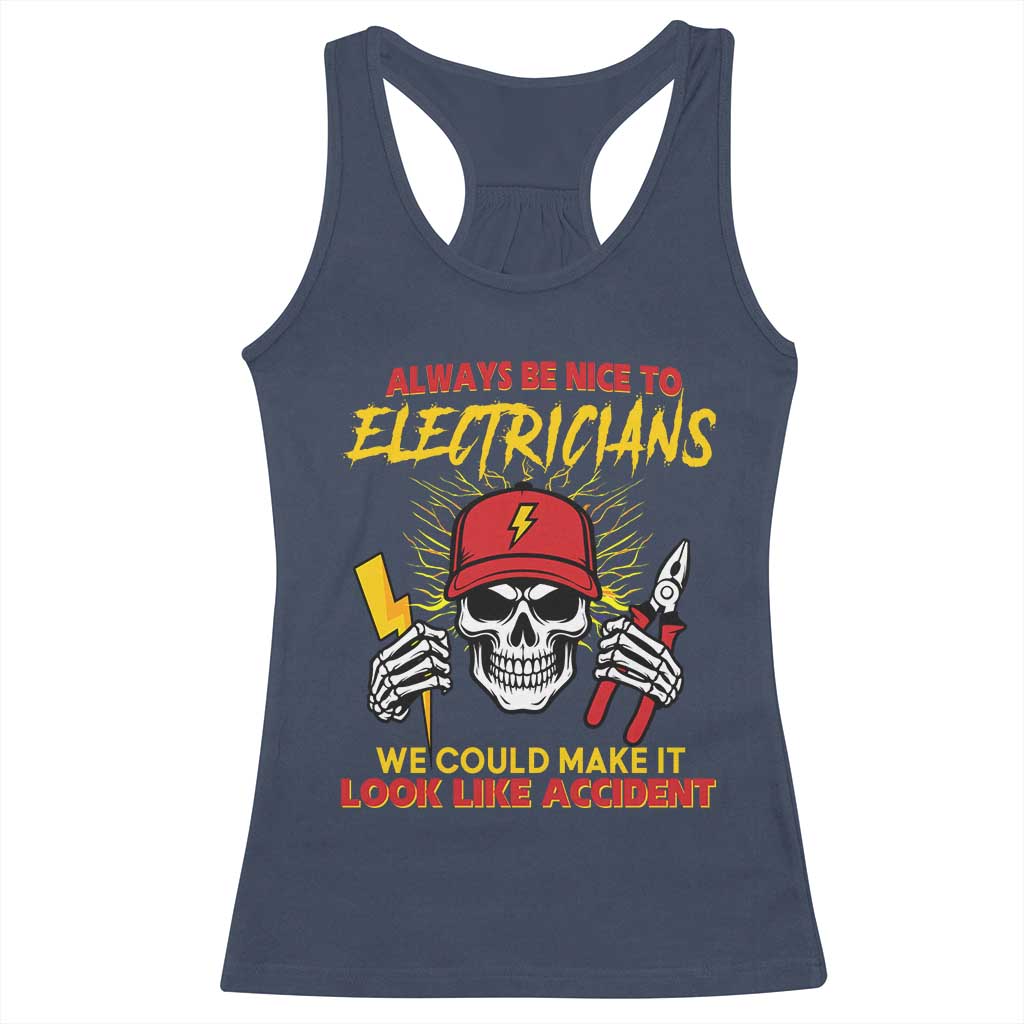 Funny Electrician Skull Racerback Tank Top Electrical Engineer Electricity Lineman - Wonder Print Shop