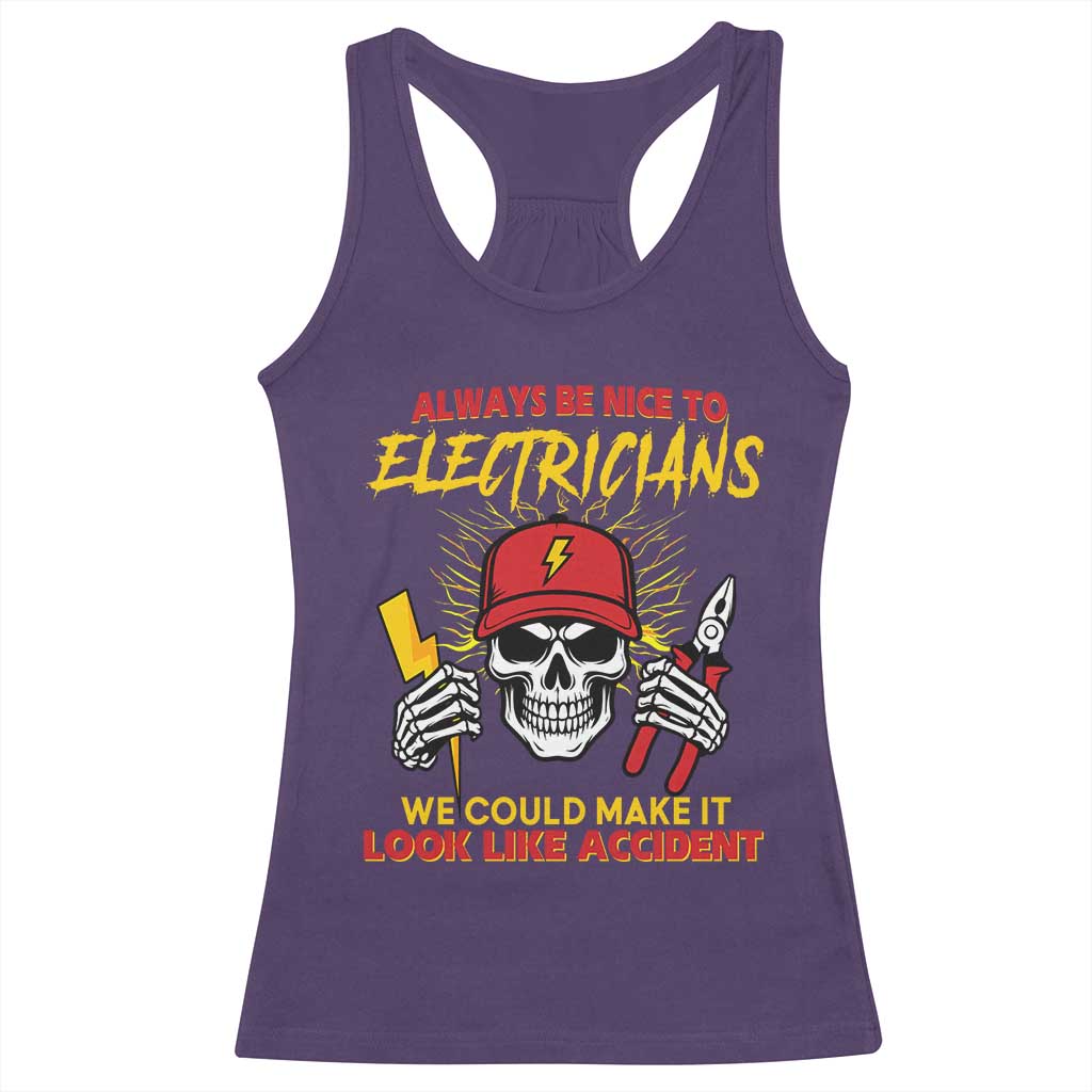 Funny Electrician Skull Racerback Tank Top Electrical Engineer Electricity Lineman - Wonder Print Shop
