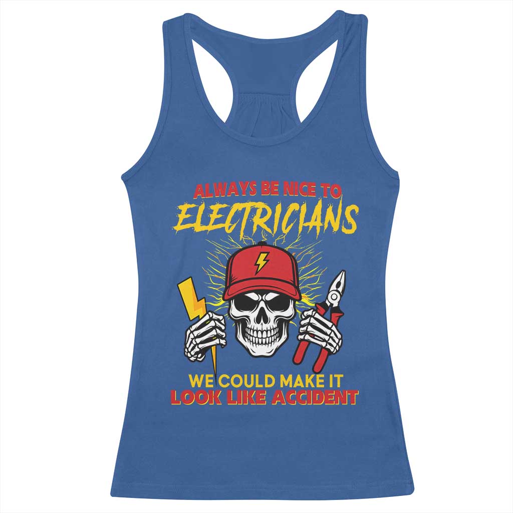 Funny Electrician Skull Racerback Tank Top Electrical Engineer Electricity Lineman - Wonder Print Shop
