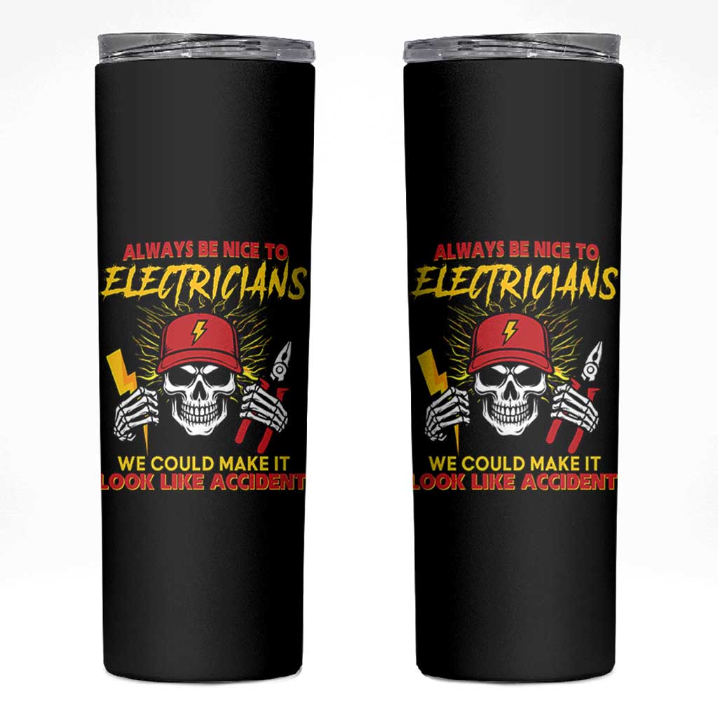 Funny Electrician Skull Skinny Tumbler Electrical Engineer Electricity Lineman