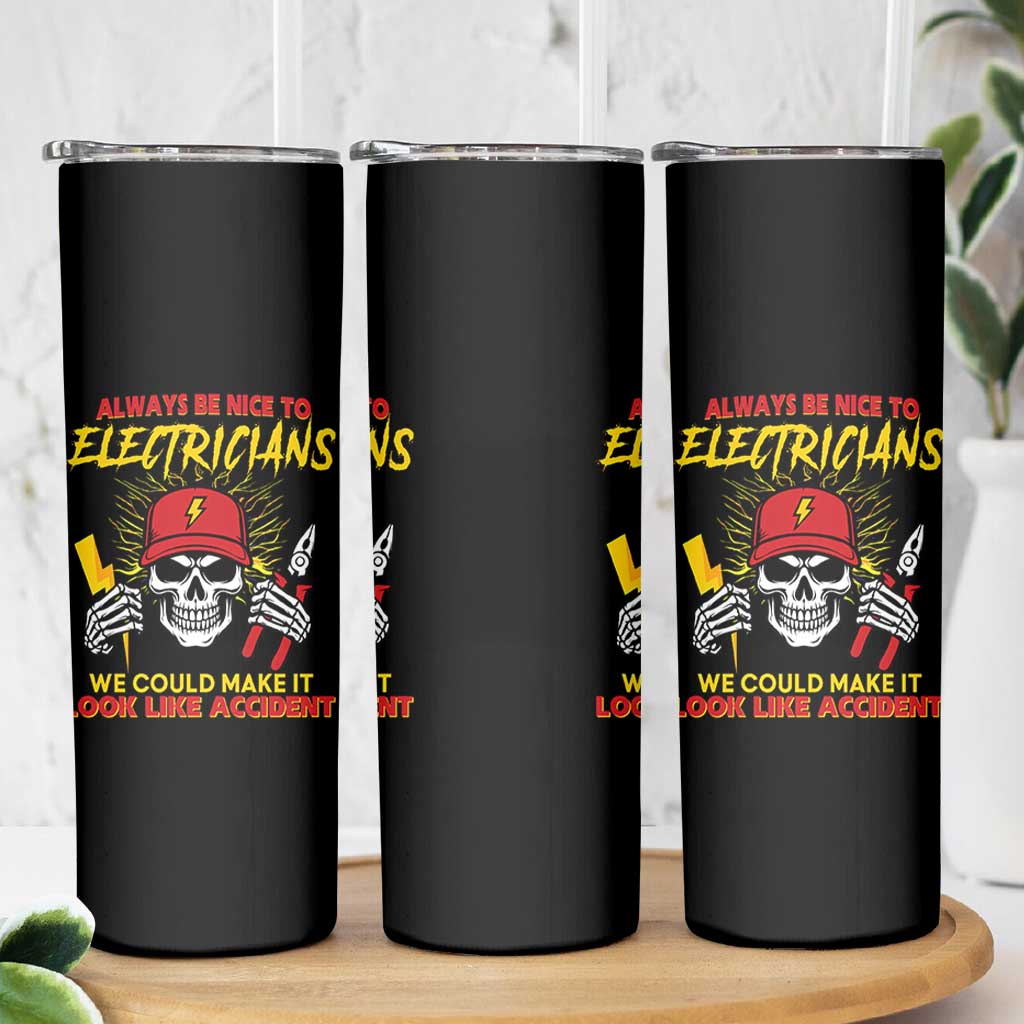 Funny Electrician Skull Skinny Tumbler Electrical Engineer Electricity Lineman