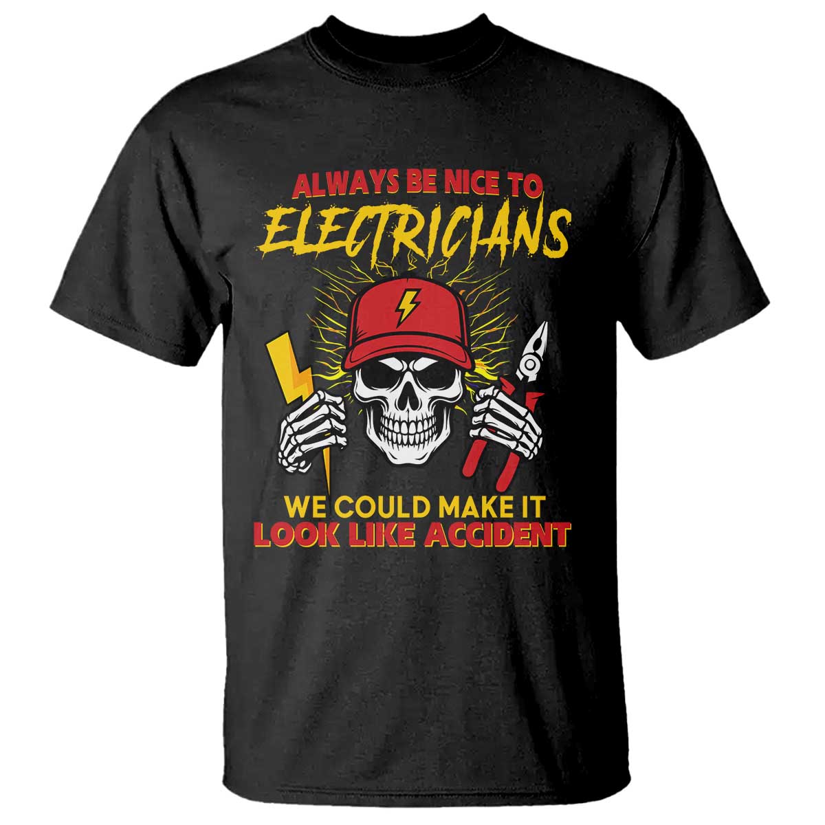 Funny Electrician Skull T Shirt Electrical Engineer Electricity Lineman - Wonder Print Shop