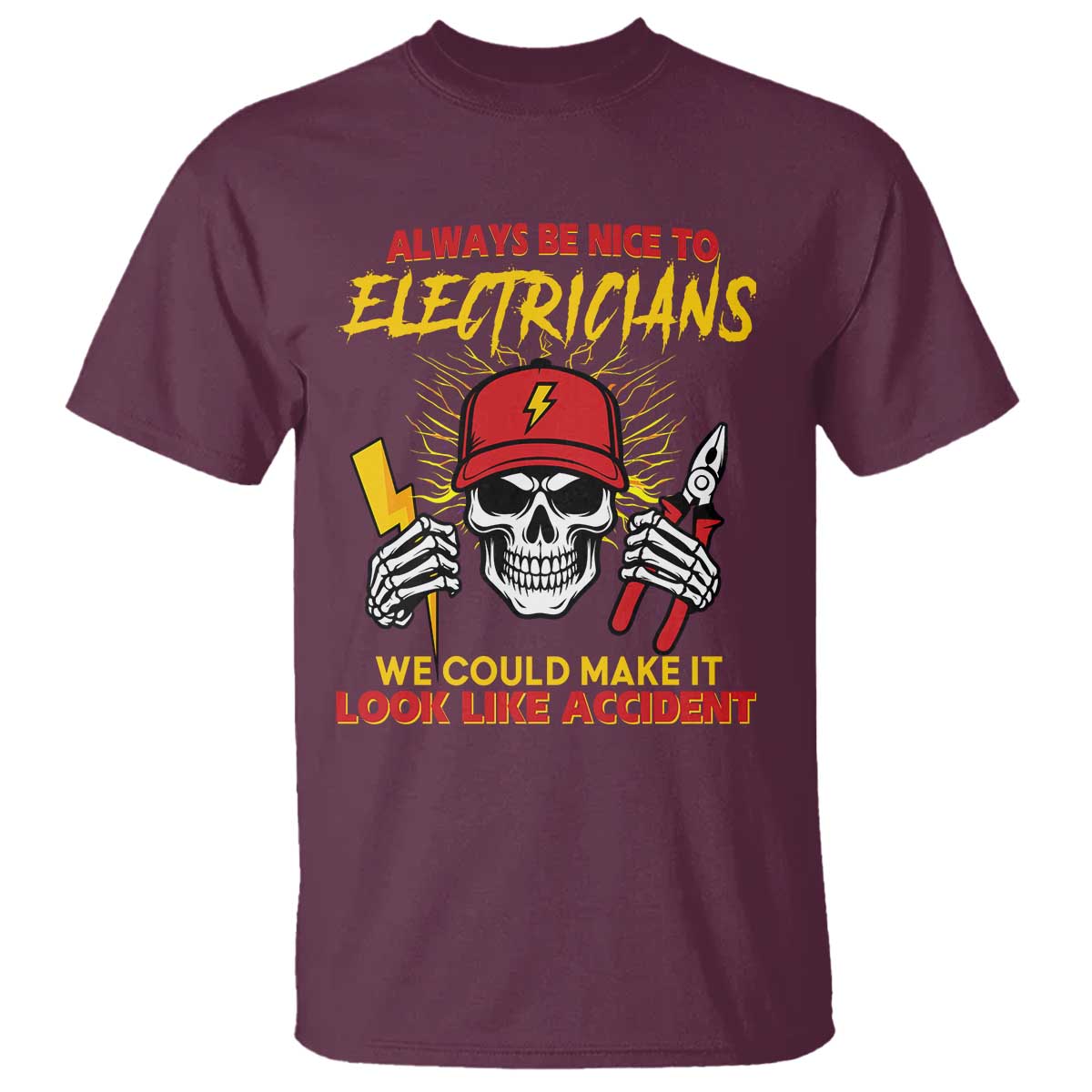 Funny Electrician Skull T Shirt Electrical Engineer Electricity Lineman - Wonder Print Shop