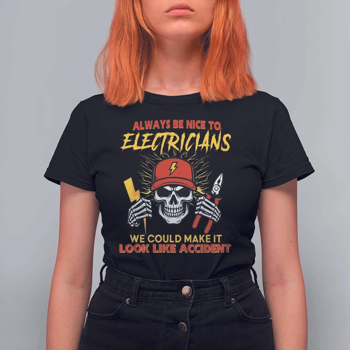 Funny Electrician Skull T Shirt For Women Electrical Engineer Electricity Lineman - Wonder Print Shop