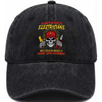Funny Electrician Skull Washed Cotton Baseball Cap Electrical Engineer Electricity Lineman