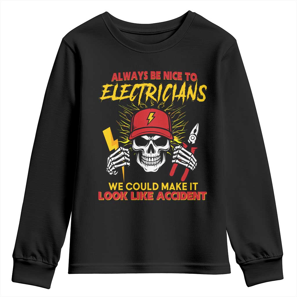 Funny Electrician Skull Youth Sweatshirt Electrical Engineer Electricity Lineman - Wonder Print Shop
