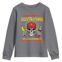 Funny Electrician Skull Youth Sweatshirt Electrical Engineer Electricity Lineman - Wonder Print Shop