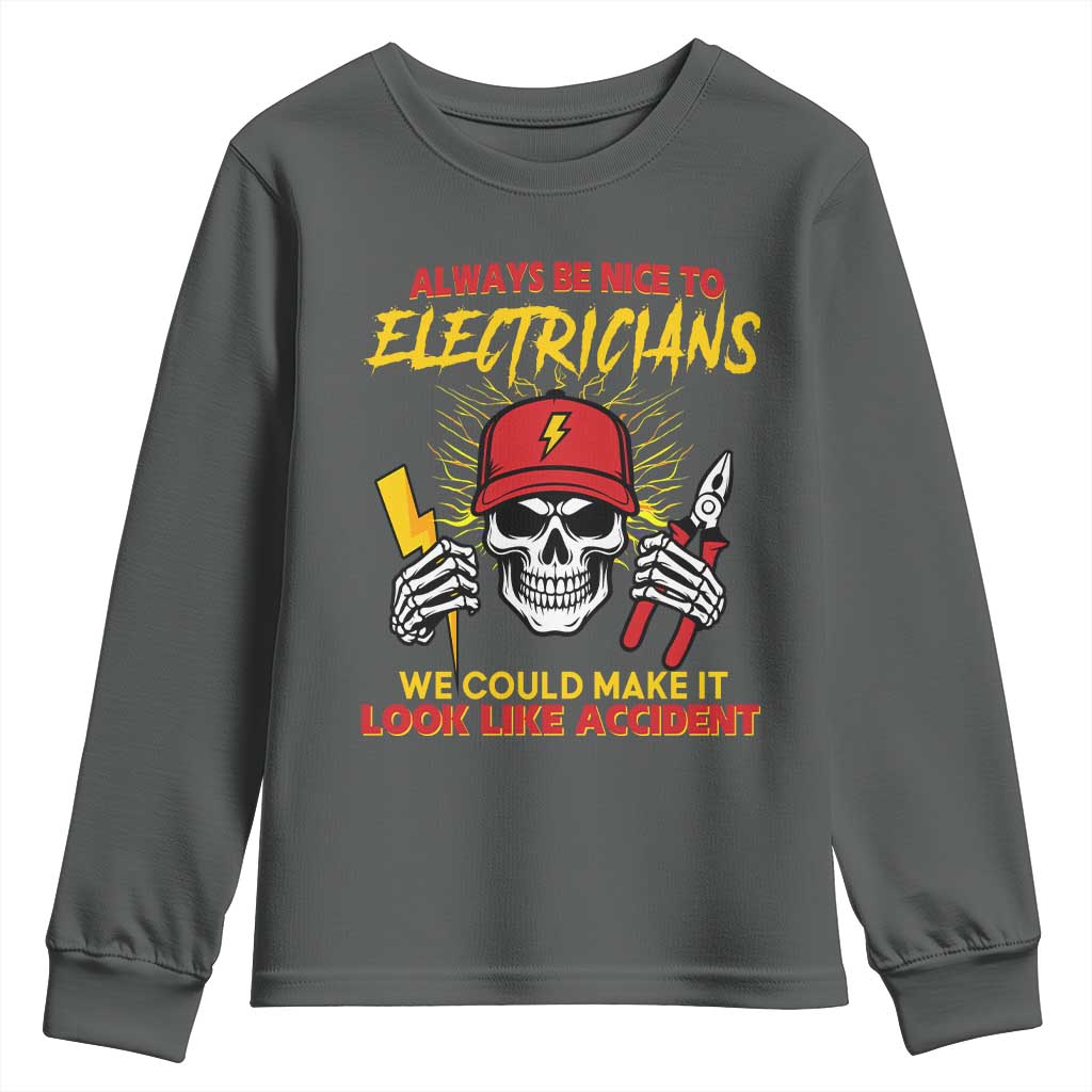 Funny Electrician Skull Youth Sweatshirt Electrical Engineer Electricity Lineman - Wonder Print Shop