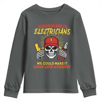 Funny Electrician Skull Youth Sweatshirt Electrical Engineer Electricity Lineman - Wonder Print Shop