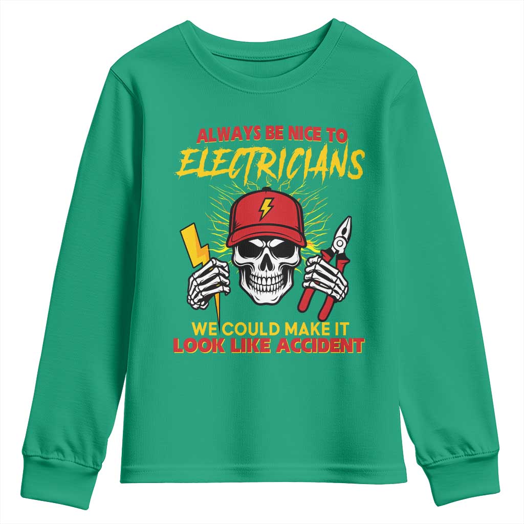Funny Electrician Skull Youth Sweatshirt Electrical Engineer Electricity Lineman - Wonder Print Shop