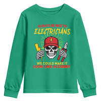Funny Electrician Skull Youth Sweatshirt Electrical Engineer Electricity Lineman - Wonder Print Shop