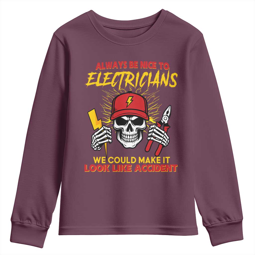 Funny Electrician Skull Youth Sweatshirt Electrical Engineer Electricity Lineman - Wonder Print Shop