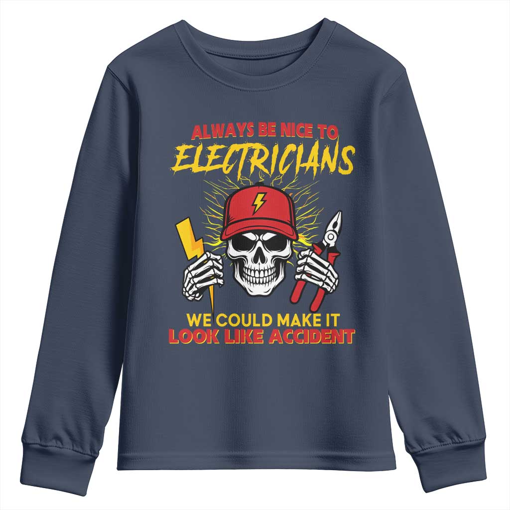 Funny Electrician Skull Youth Sweatshirt Electrical Engineer Electricity Lineman - Wonder Print Shop