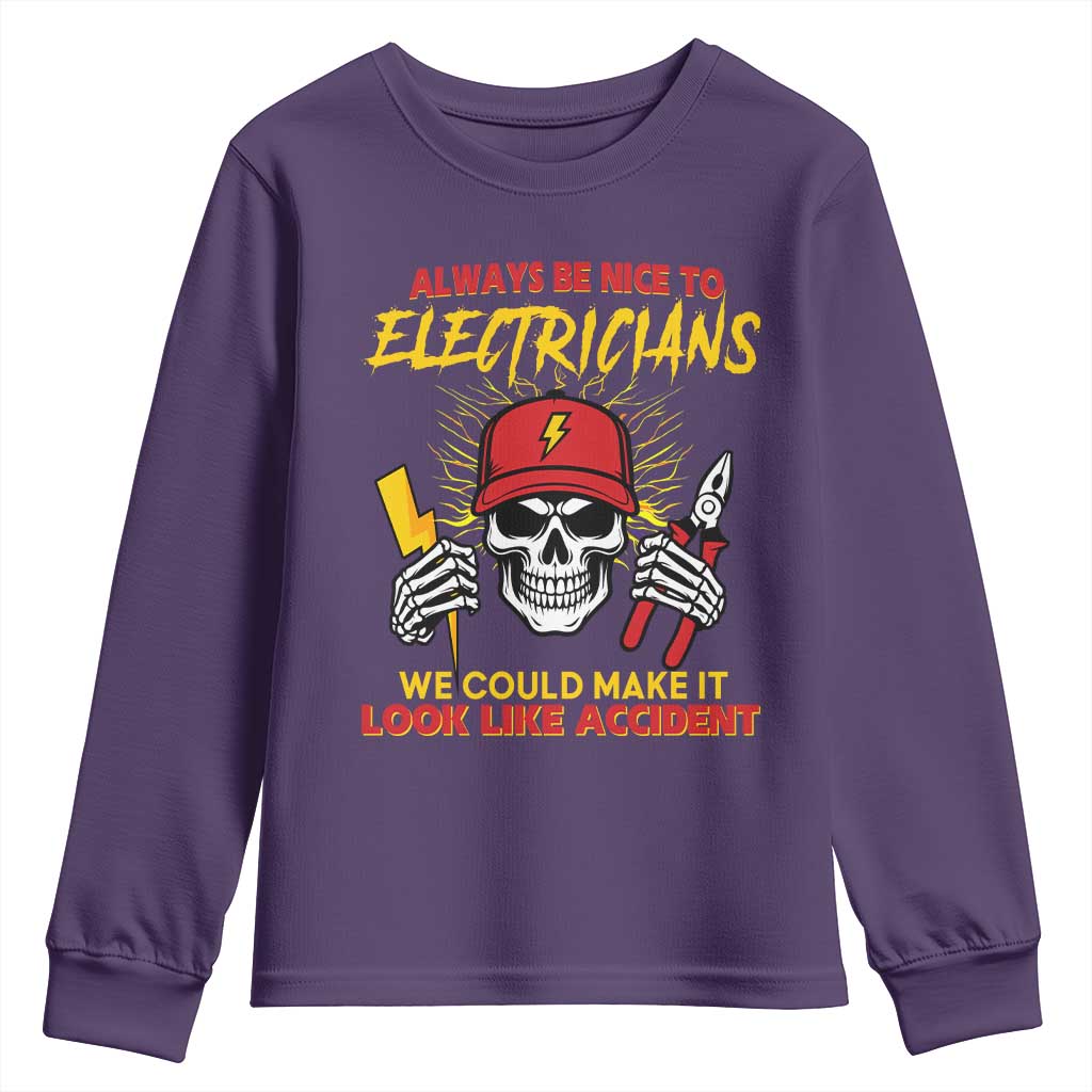 Funny Electrician Skull Youth Sweatshirt Electrical Engineer Electricity Lineman - Wonder Print Shop