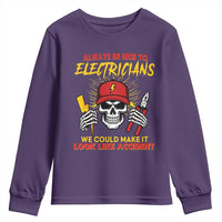 Funny Electrician Skull Youth Sweatshirt Electrical Engineer Electricity Lineman - Wonder Print Shop