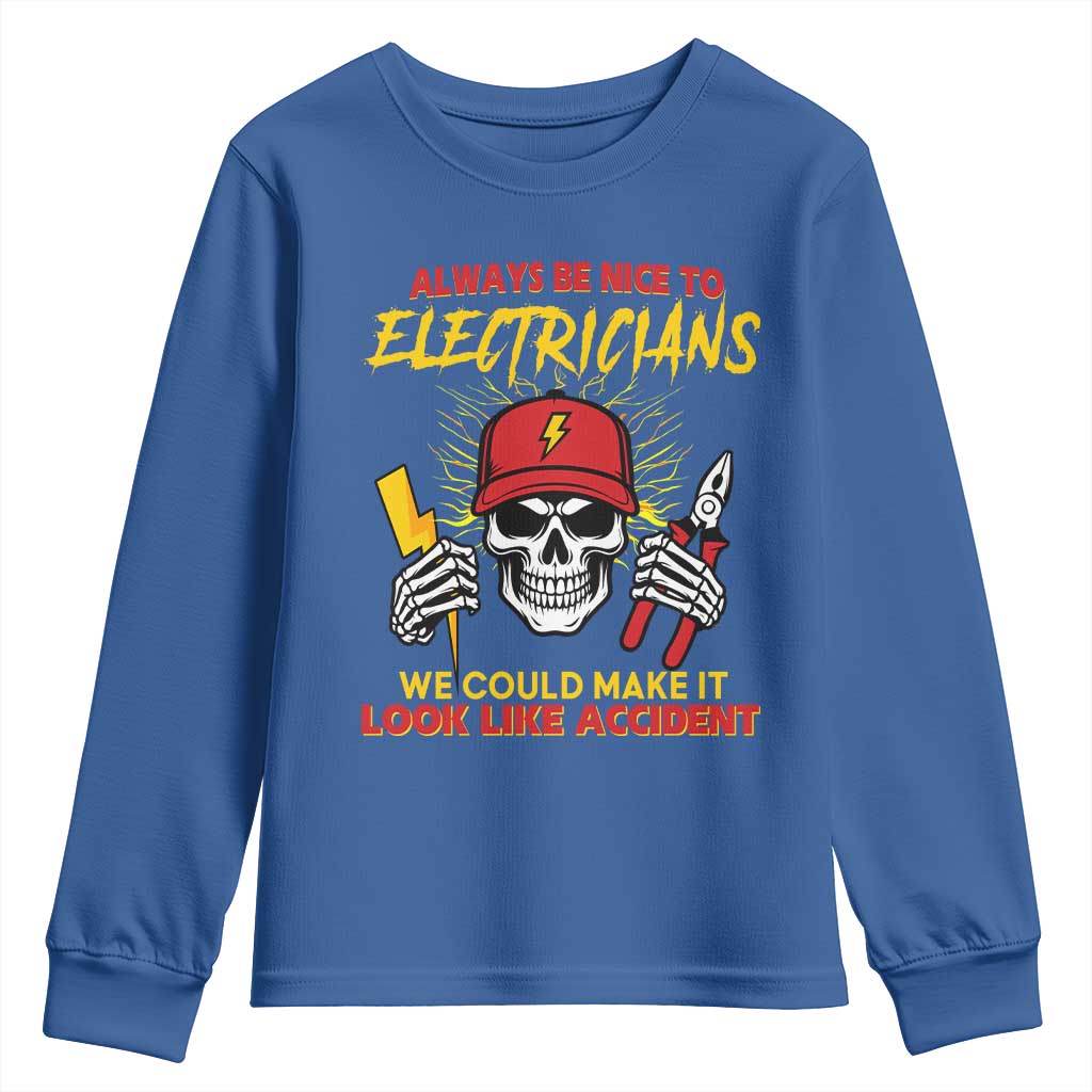 Funny Electrician Skull Youth Sweatshirt Electrical Engineer Electricity Lineman - Wonder Print Shop