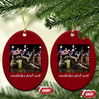 Somebody's Feral Aunt Ceramic Ornament Raccoon Drinking Iced Matcha Latte Sarcastic Animal Humor