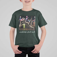 Somebody's Feral Aunt T Shirt For Kid Raccoon Drinking Iced Matcha Latte Sarcastic Animal Humor