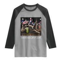 Somebody's Feral Aunt Raglan Shirt Raccoon Drinking Iced Matcha Latte Sarcastic Animal Humor