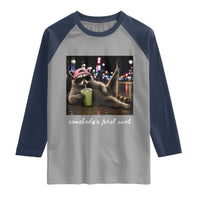 Somebody's Feral Aunt Raglan Shirt Raccoon Drinking Iced Matcha Latte Sarcastic Animal Humor