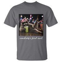 Somebody's Feral Aunt T Shirt Raccoon Drinking Iced Matcha Latte Sarcastic Animal Humor