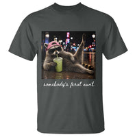 Somebody's Feral Aunt T Shirt Raccoon Drinking Iced Matcha Latte Sarcastic Animal Humor