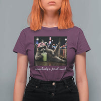 Somebody's Feral Aunt T Shirt For Women Raccoon Drinking Iced Matcha Latte Sarcastic Animal Humor