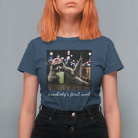 Somebody's Feral Aunt T Shirt For Women Raccoon Drinking Iced Matcha Latte Sarcastic Animal Humor