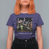 Somebody's Feral Aunt T Shirt For Women Raccoon Drinking Iced Matcha Latte Sarcastic Animal Humor