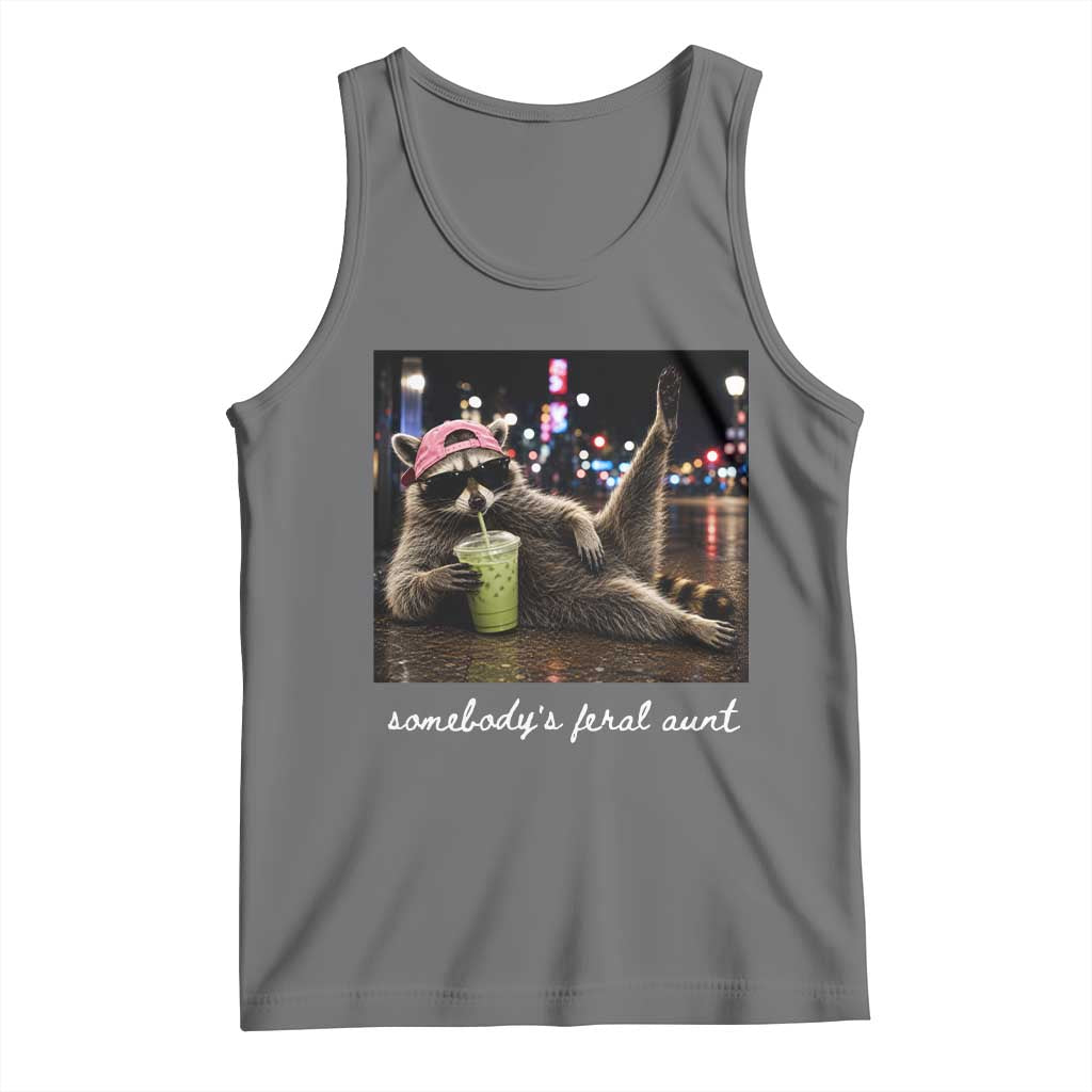 Somebody's Feral Aunt Tank Top Raccoon Drinking Iced Matcha Latte Sarcastic Animal Humor