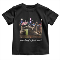 Somebody's Feral Aunt Toddler T Shirt Raccoon Drinking Iced Matcha Latte Sarcastic Animal Humor