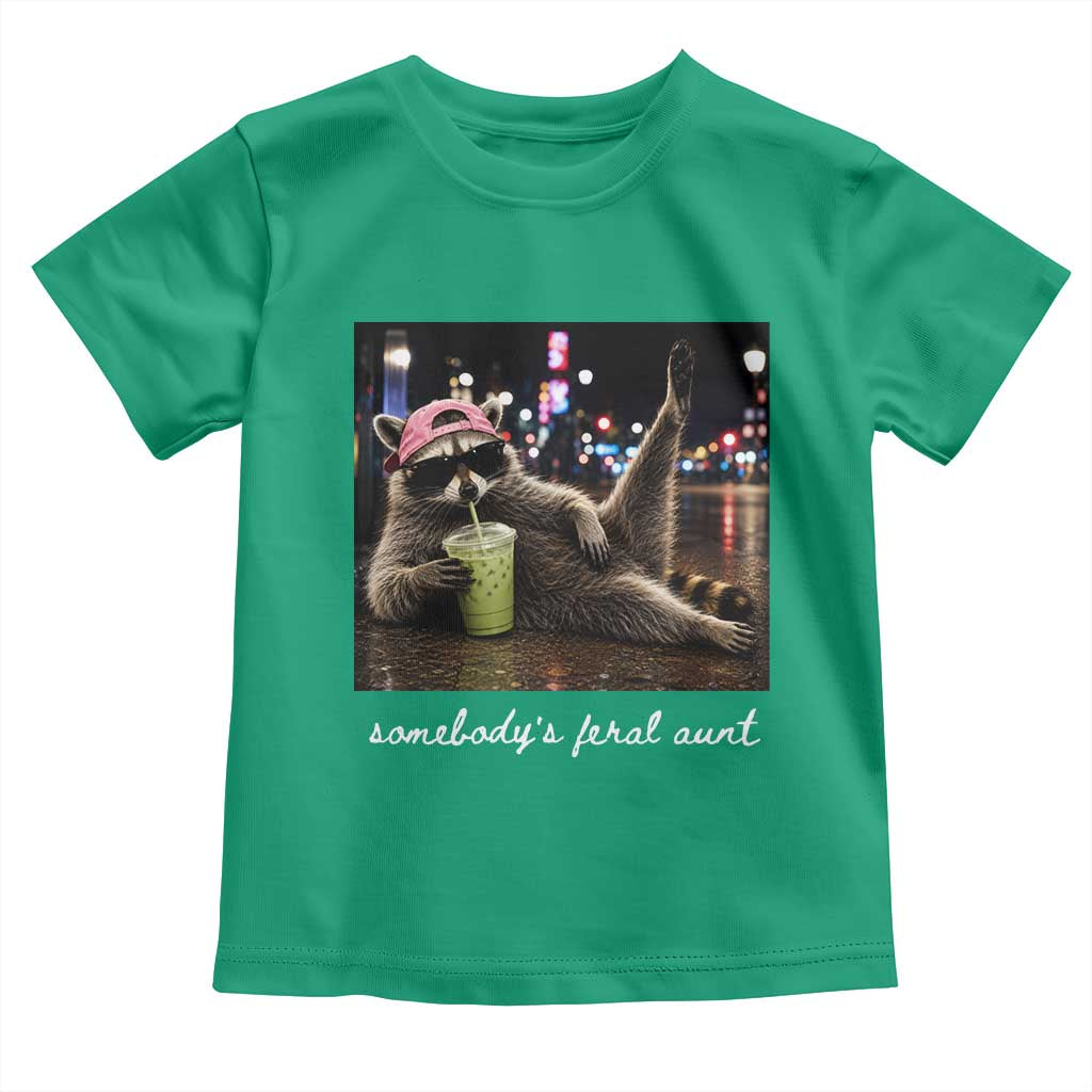 Somebody's Feral Aunt Toddler T Shirt Raccoon Drinking Iced Matcha Latte Sarcastic Animal Humor