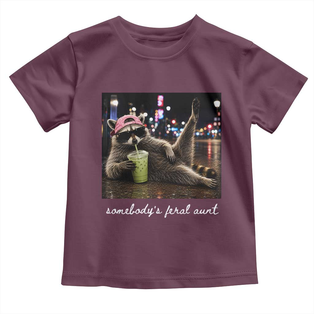 Somebody's Feral Aunt Toddler T Shirt Raccoon Drinking Iced Matcha Latte Sarcastic Animal Humor