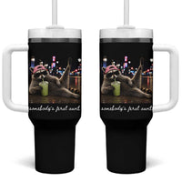Somebody's Feral Aunt Tumbler With Handle Raccoon Drinking Iced Matcha Latte Sarcastic Animal Humor
