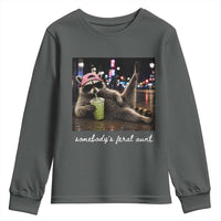 Somebody's Feral Aunt Youth Sweatshirt Raccoon Drinking Iced Matcha Latte Sarcastic Animal Humor