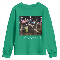 Somebody's Feral Aunt Youth Sweatshirt Raccoon Drinking Iced Matcha Latte Sarcastic Animal Humor