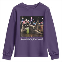 Somebody's Feral Aunt Youth Sweatshirt Raccoon Drinking Iced Matcha Latte Sarcastic Animal Humor