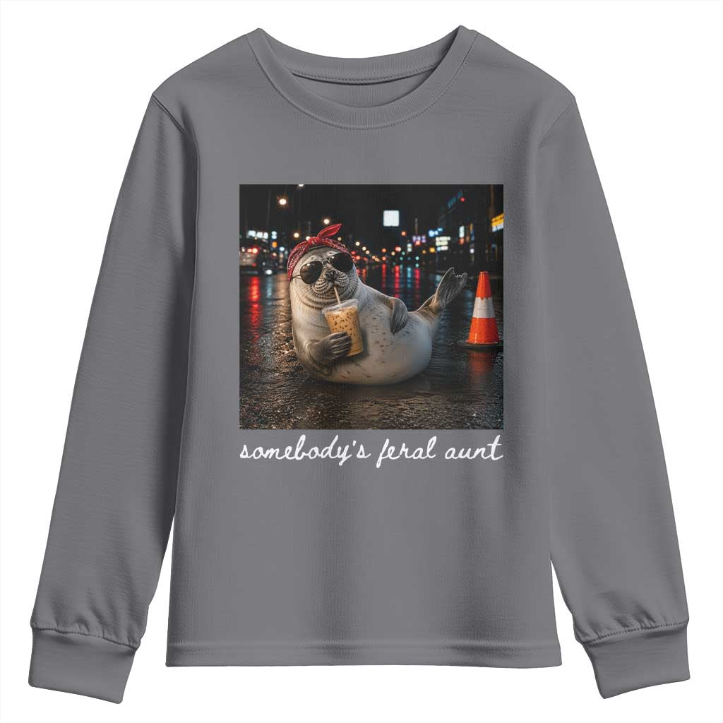 Somebody's Feral Aunt Youth Sweatshirt Funny Neil The Seal Meme