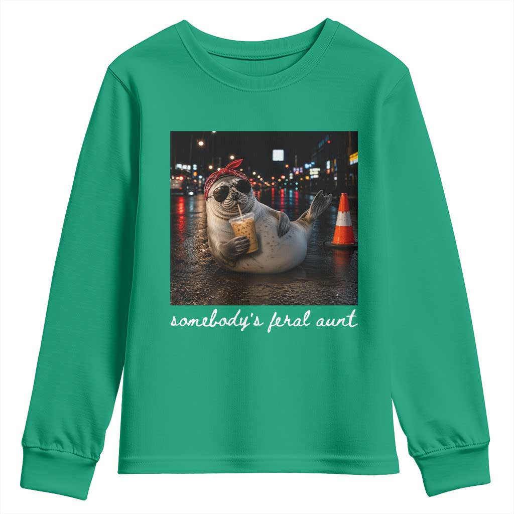 Somebody's Feral Aunt Youth Sweatshirt Funny Neil The Seal Meme