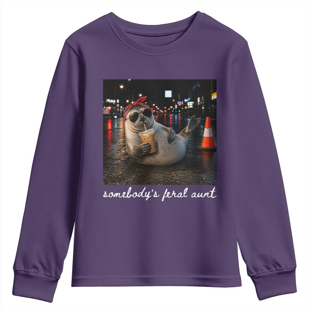 Somebody's Feral Aunt Youth Sweatshirt Funny Neil The Seal Meme