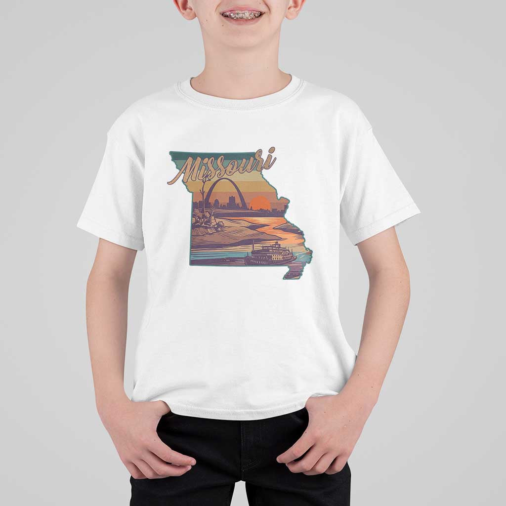 Retro Gateway Arch St Louis Missouri Map Outline T Shirt For Kid