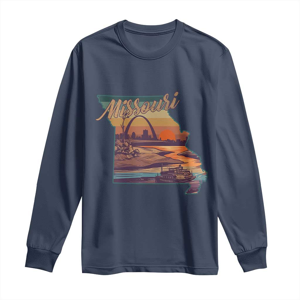 Retro Gateway Arch St Louis Missouri Map Outline Long Sleeve Shirt