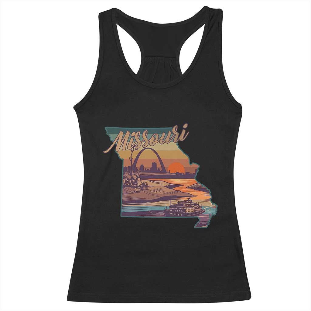Retro Gateway Arch St Louis Missouri Map Outline Racerback Tank Top