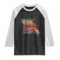 Retro Gateway Arch St Louis Missouri Map Outline Raglan Shirt