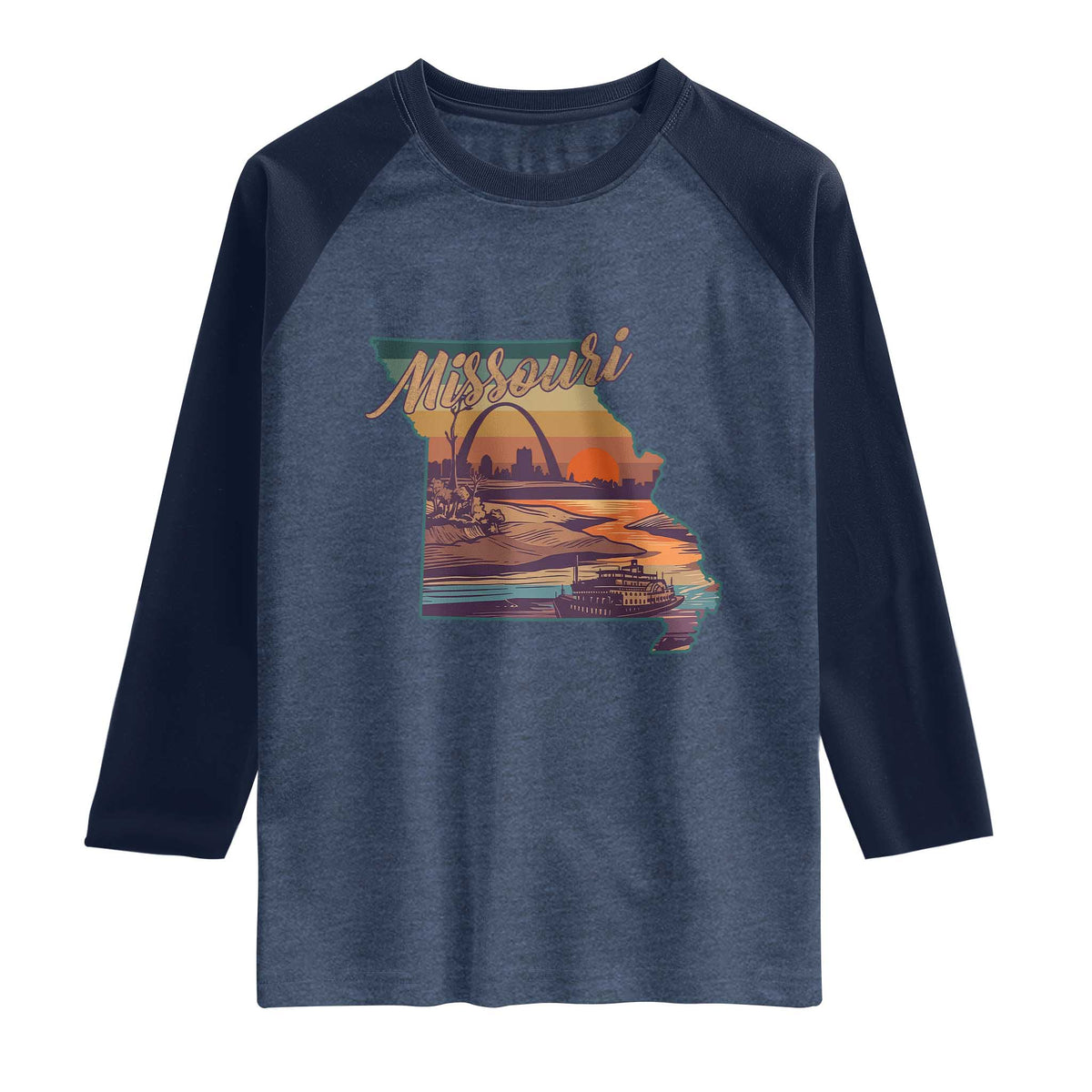 Retro Gateway Arch St Louis Missouri Map Outline Raglan Shirt